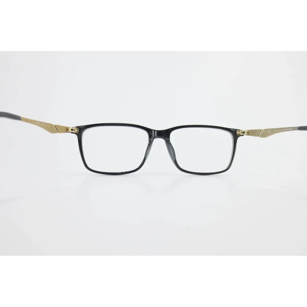 Police VPL986K 0700 Black Gold Rectangular Eyeglasses Frames 54-16-145 Mens